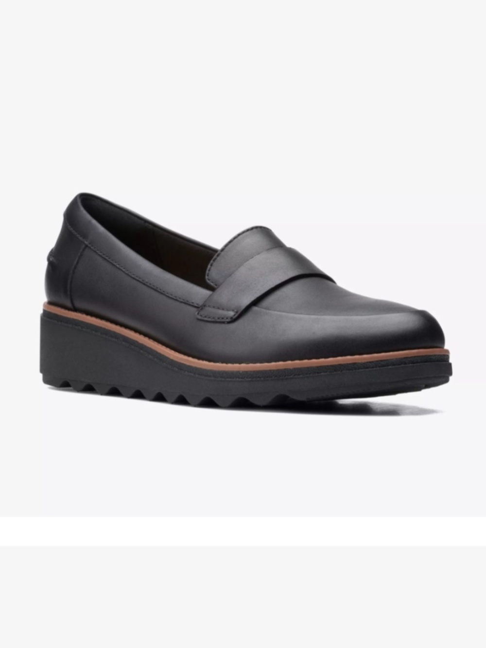 Clarks Black Leather Shoes Loafers Wedges